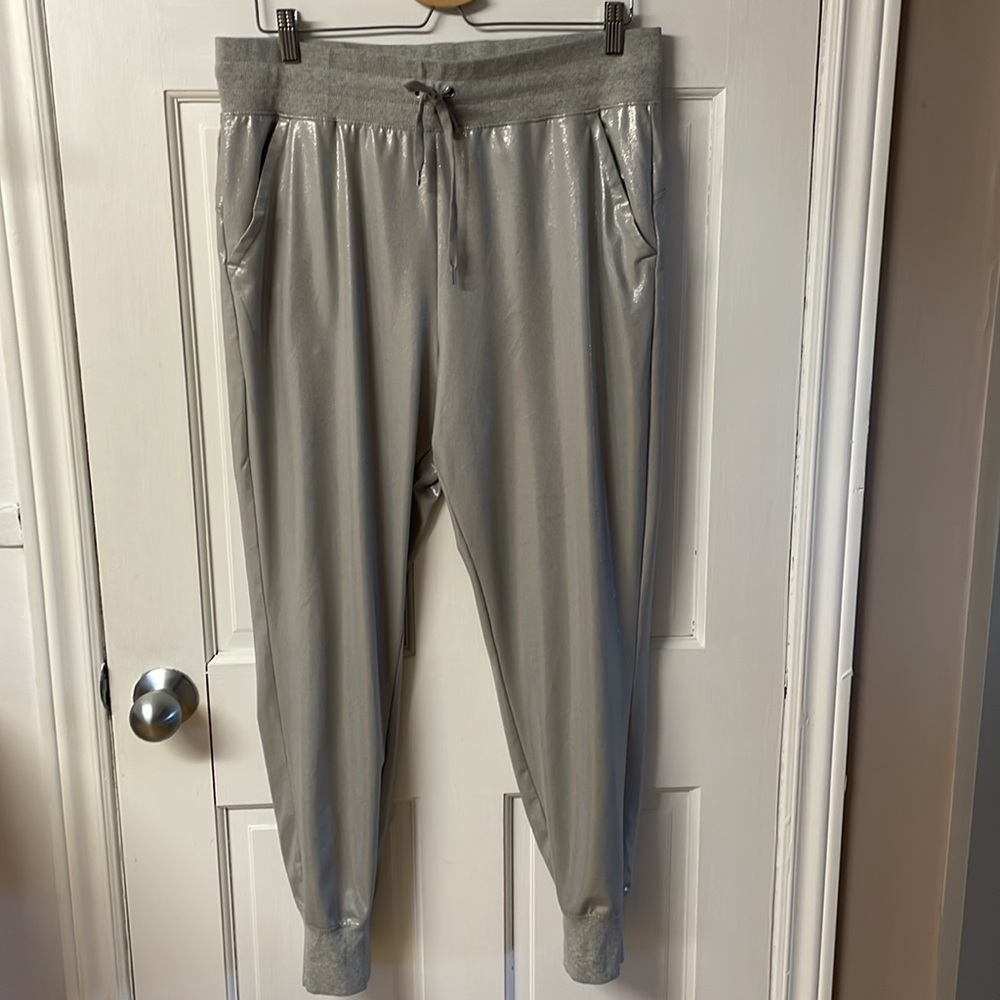 Lauren Ralph Lauren silver high rise metallic shimmer joggers women’s size L